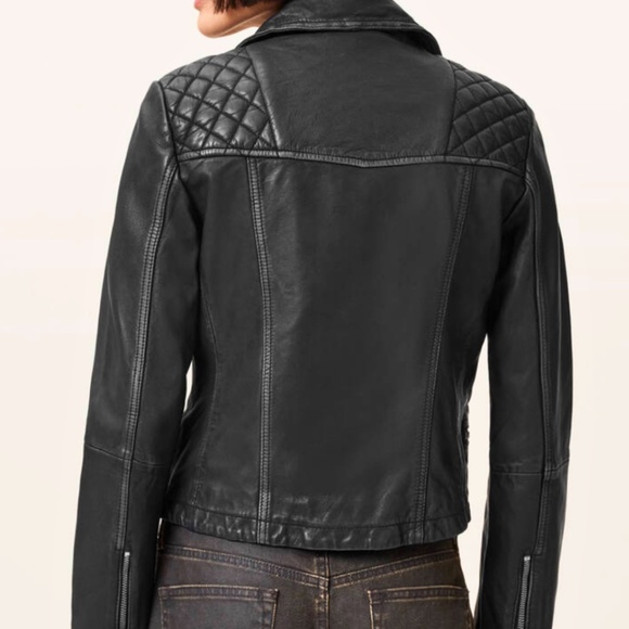 All Saints Cargo Distressed Leather Biker Jacket - Picture 5 of 5